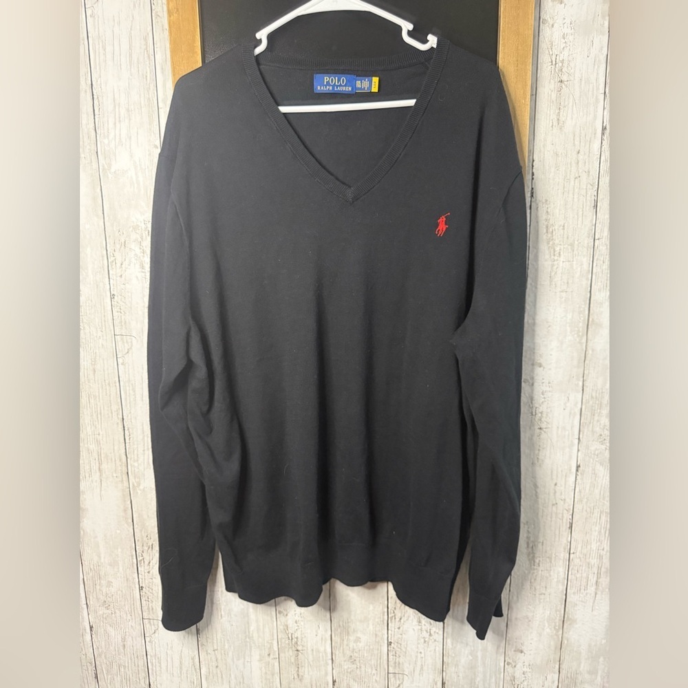 Polo Ralph Lauren V-Neck Sweater Size XXL Black V Neck 2XL 100% Pima Cotton 375